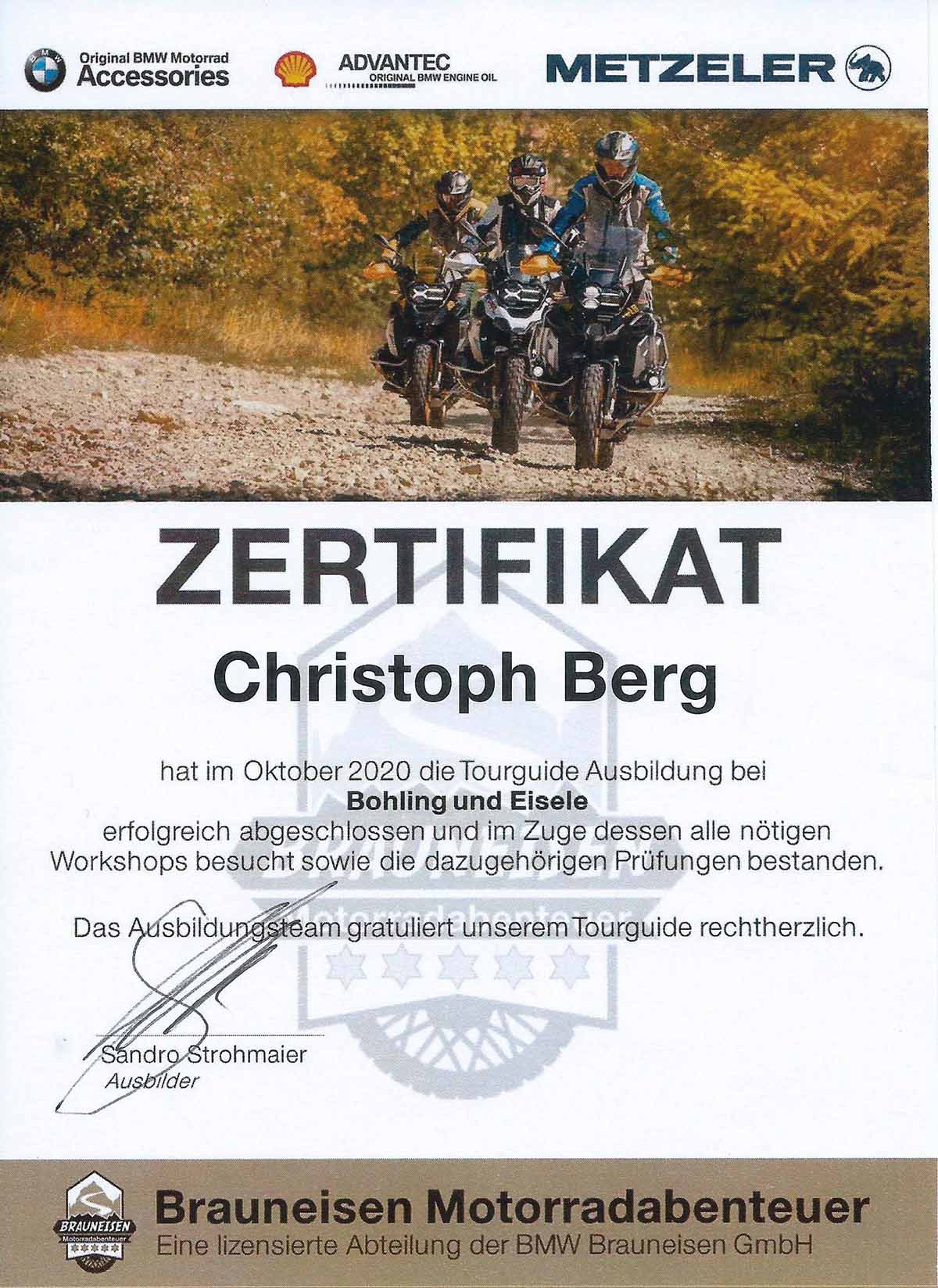 BMW Zertifikat Tourguide Christoph Berg